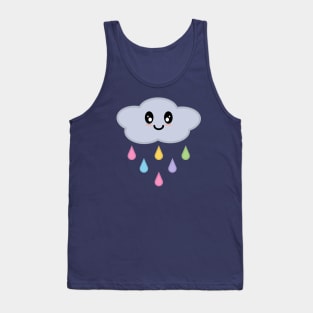 Kawaii Cute Rainbow Raindrop Rain Cloud in Purple Tank Top